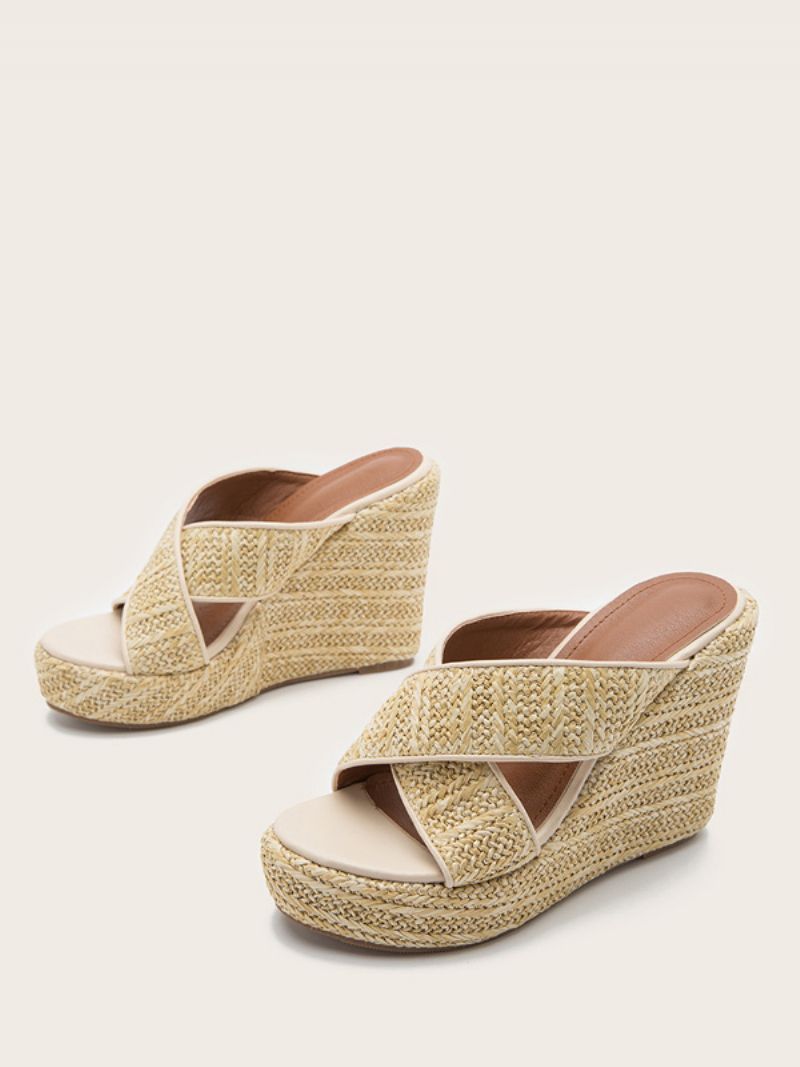 Kvinnors Cane Wedge Sandaler Plattform Öppen Toe Criss Cross Sandal Slides