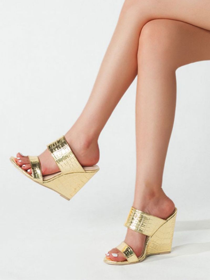 Kvinnors Croc Print Mule Wedges - Guld