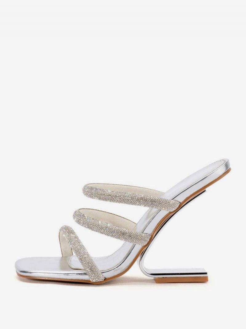 Kvinnors Silver Rhinestones Strappy Designade Wedge Sandaler