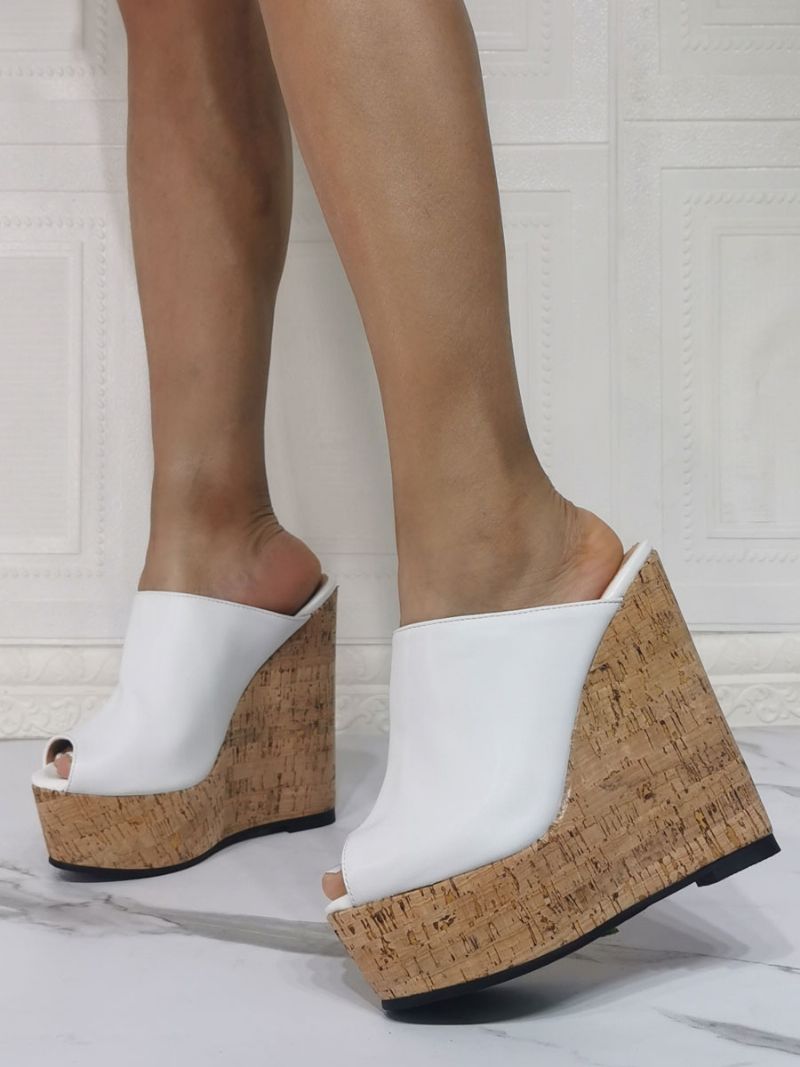 Peep Toe Platform Wedge Mules För Kvinnor - Vit