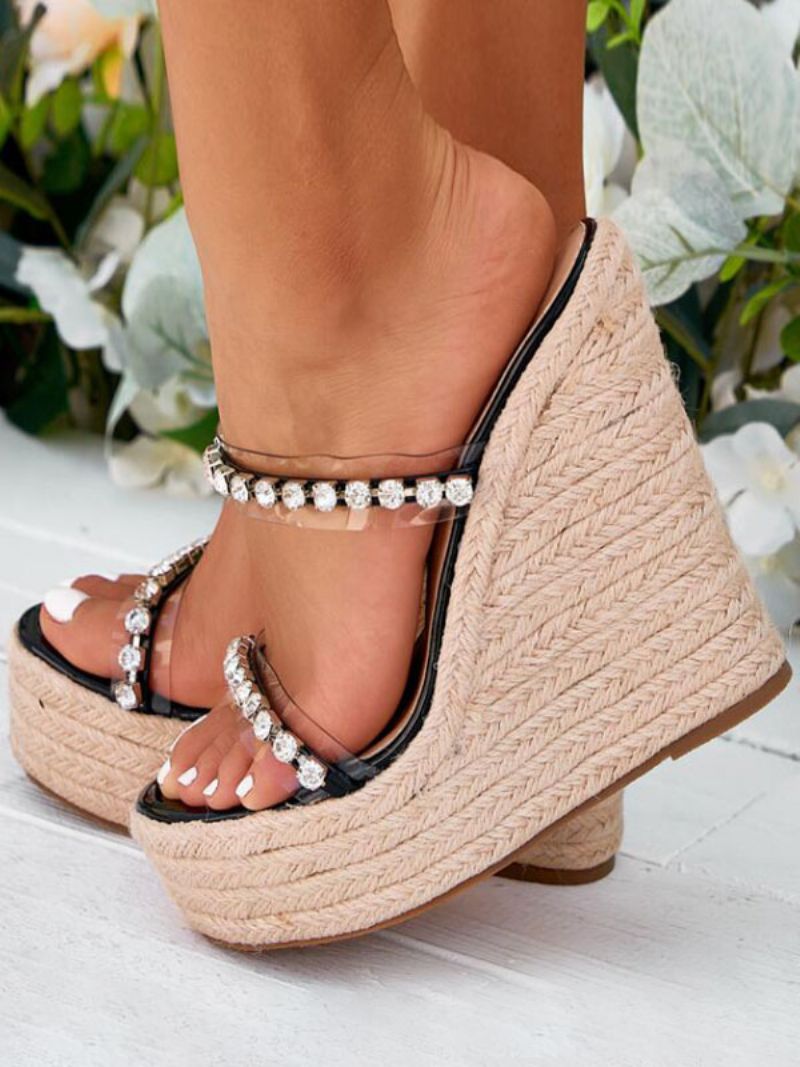 Rhinestone Mule Platform Wedge Sandaler För Kvinnor - Svart