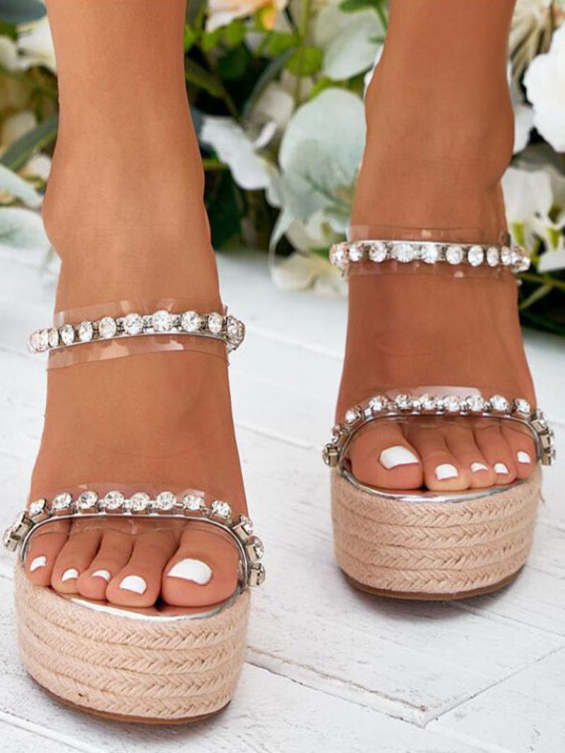 Rhinestone Mule Platform Wedge Sandaler För Kvinnor - Silver