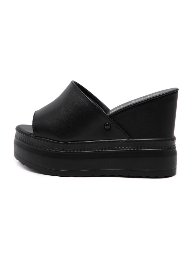 Slingbacks För Damer Pu-läder Wedge Sandaler - Svart