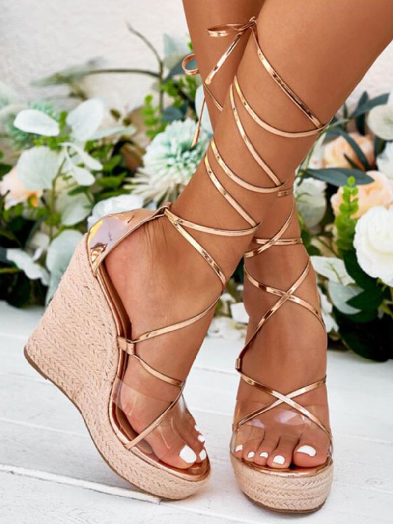 Strappy Platform Wedge Sandaler För Kvinnor - Guld