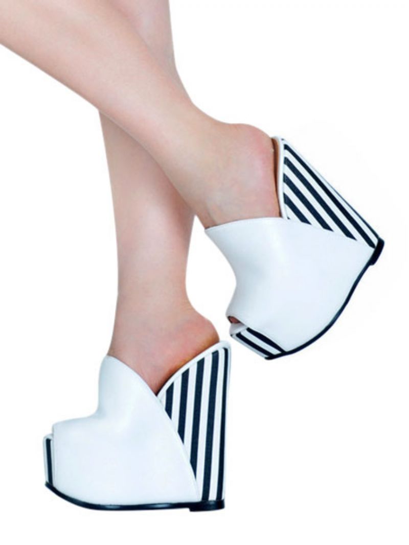 Stripes Platform Wedge Mules För Kvinnor - Vit