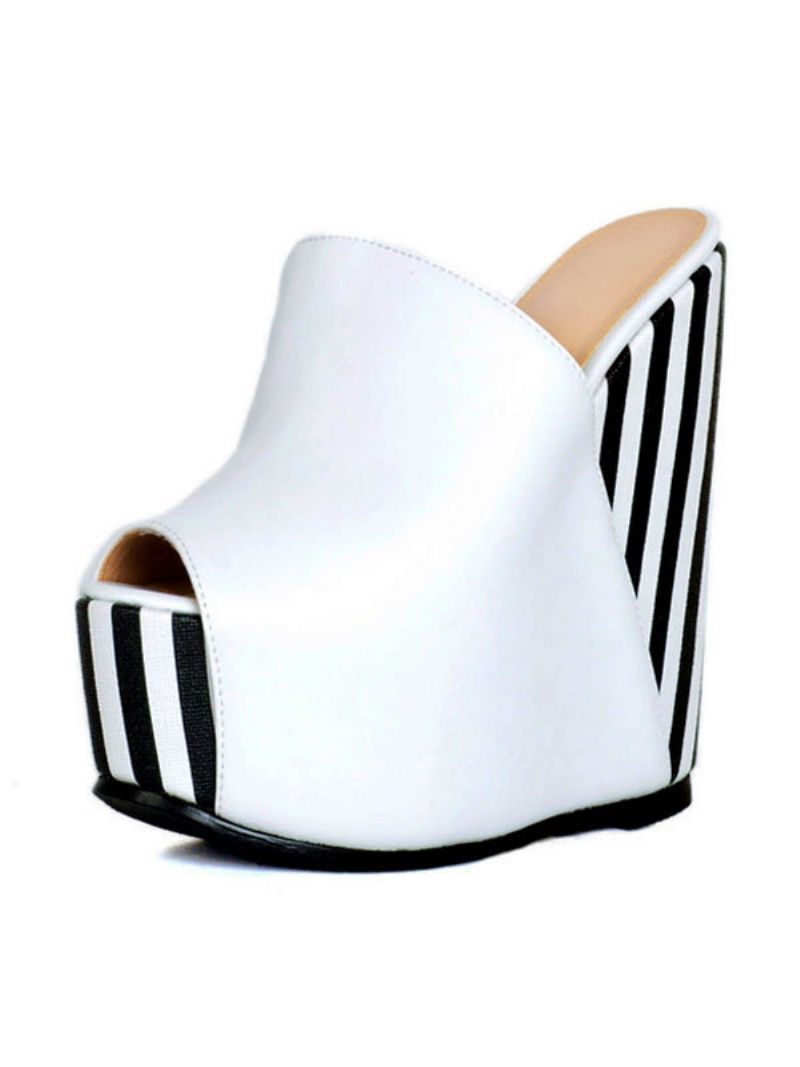 Stripes Platform Wedge Mules För Kvinnor - Vit