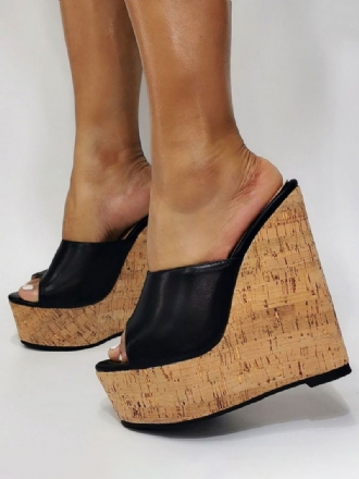 Svart Plattform Peep Toe Wedge Sandaler För Kvinnor