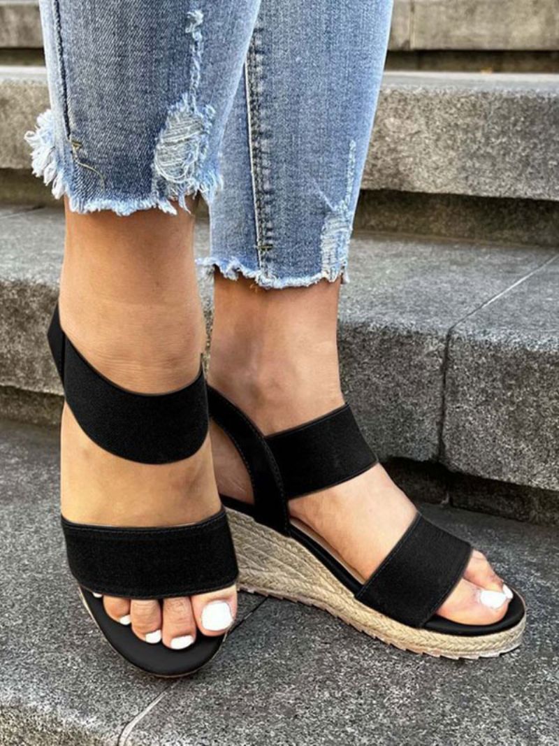 Wedgeespadrilles Damsandaler Street Wear Pu-läder Öppen Tåespadrillesandaler - Svart