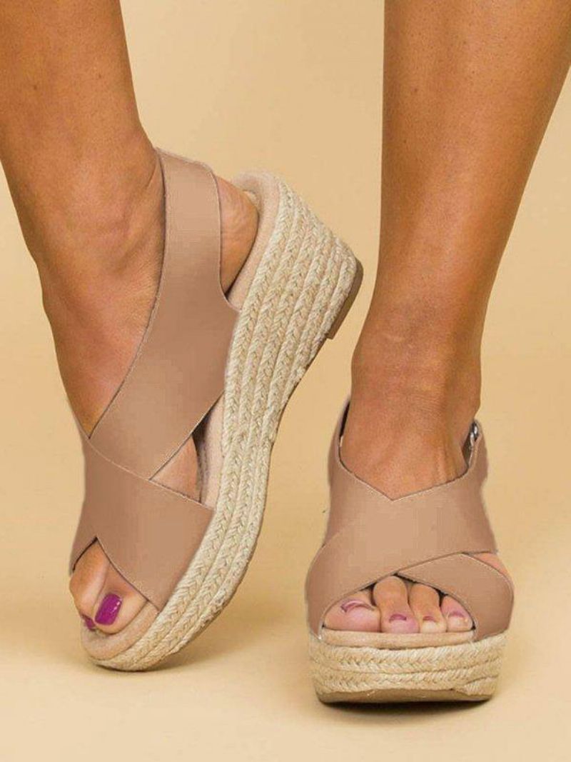 Wedgeespadrilles Damsandaler Street Wear Pu-läder Öppen Tåespadrillesandaler - Beige