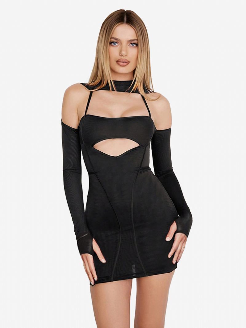 Dam Bodycon Klänning Cutout Öppen Axel Patchwork Sexiga Miniklänningar