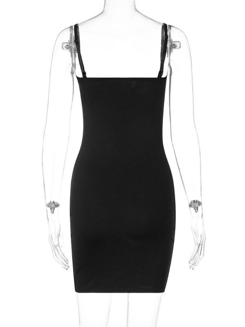 Födelsedag Kvinnor Svarta Bodycon Klänningar Remmar Hals Rygglös Ärmlös Sommar Casual Pencil Dress - Svart