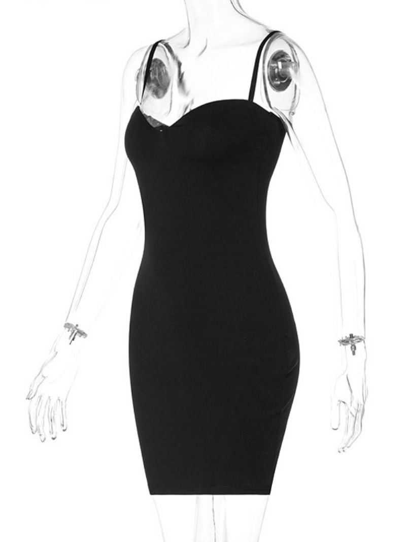 Födelsedag Kvinnor Svarta Bodycon Klänningar Remmar Hals Rygglös Ärmlös Sommar Casual Pencil Dress - Svart