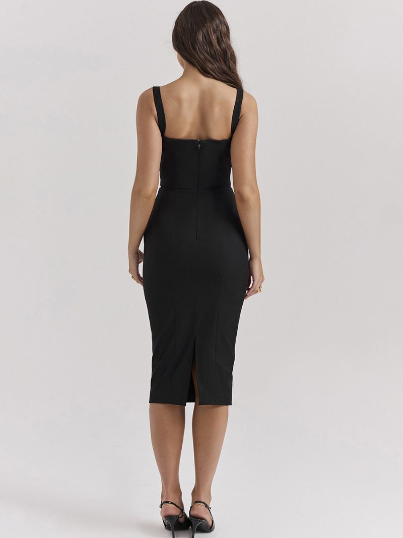 Kvinnors Bodycon Klänningar Black Straps Neck Chic Ärmlös Pennklänning - Svart