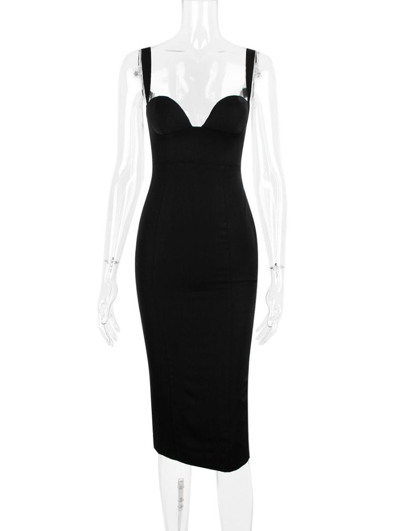 Kvinnors Bodycon Klänningar Black Straps Neck Chic Ärmlös Pennklänning - Svart