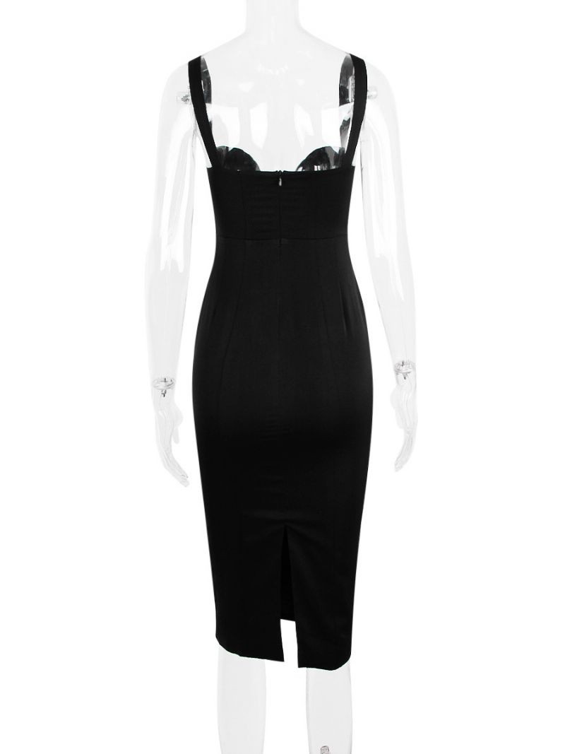 Kvinnors Bodycon Klänningar Black Straps Neck Chic Ärmlös Pennklänning - Svart