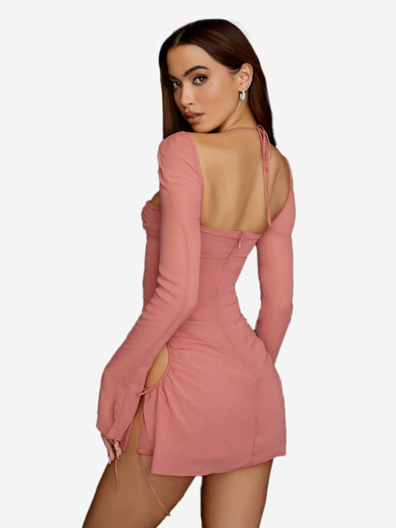 Kvinnors Bodycon Klänningar Rygglös Grimma Plisserad Fram Sexiga Mini Pencil - Rosa