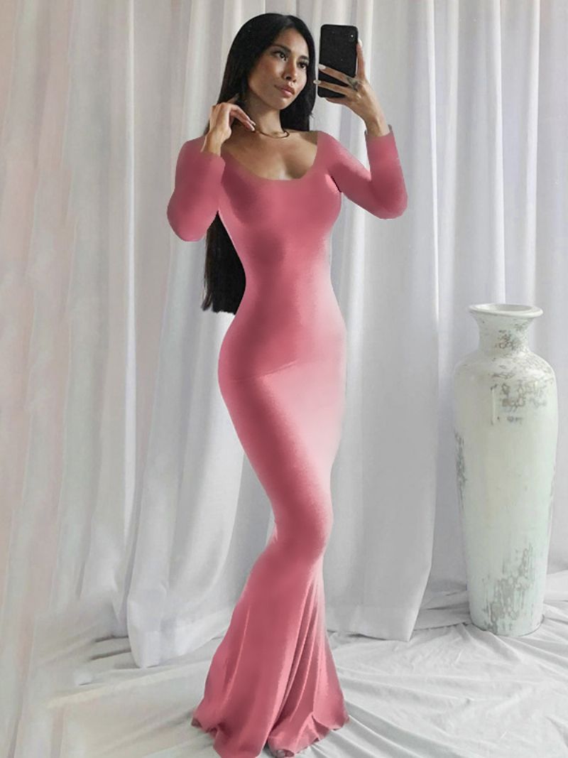 Kvinnors Bodycon Klänningar Svart Jewel Neck Casual Långärmad Pennklänning - Rosa