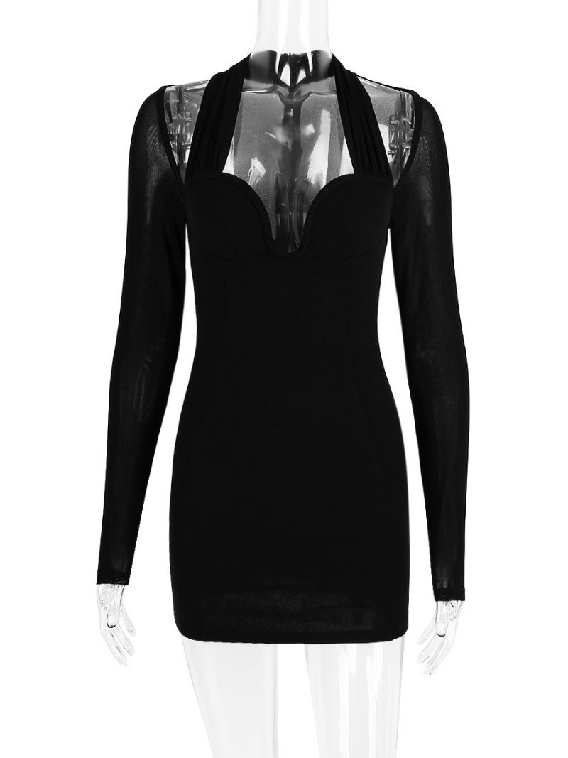 Kvinnors Bodycon Klänningar Svart Långärmad Chic Designad Neckline Slida Klänning - Svart