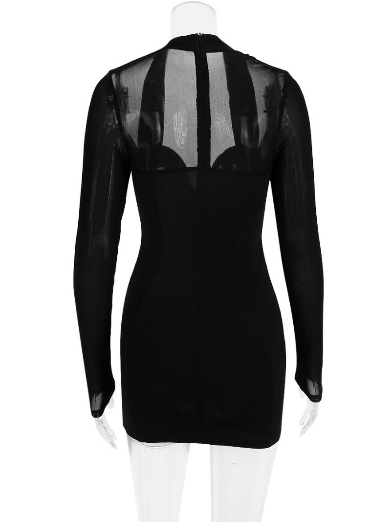 Kvinnors Bodycon Klänningar Svart Långärmad Chic Designad Neckline Slida Klänning - Svart