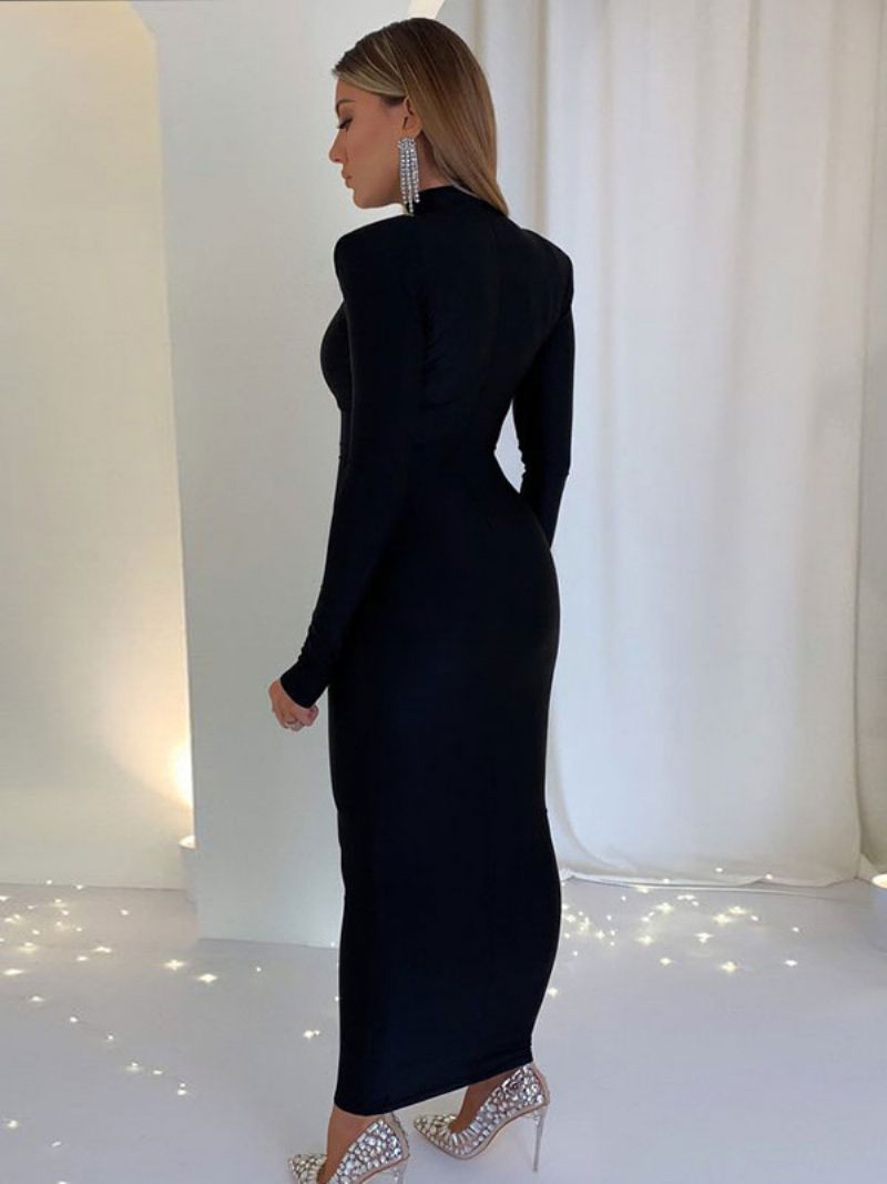 Kvinnors Födelsedag Bodycon Klänningar Grön Långärmad Sexig Hög Krage Slim Fit Klänning - Svart