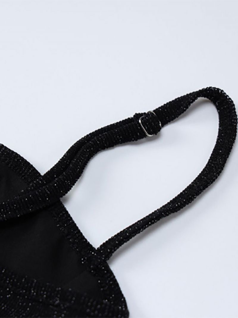 Kvinnors Födelsedag Bodycon Klänningar Svart Ärmlös Split Front Sexiga Straps Neck Slida Klänning - Svart