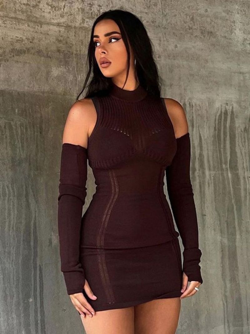 Kvinnors Sheer Bodycon Klänning Vändbar Grimma Sexiga Night Out Pencil Mini Klänningar - Kaffe Brun