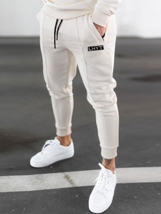 Byxor För Män Casual Words Print Tapered Fit Sweatpants Ecru White Långbyxor