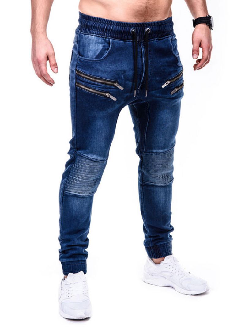 Herr Jeans Chic Distressed Antik Design Skinny Blue Denim Byxor - Blå