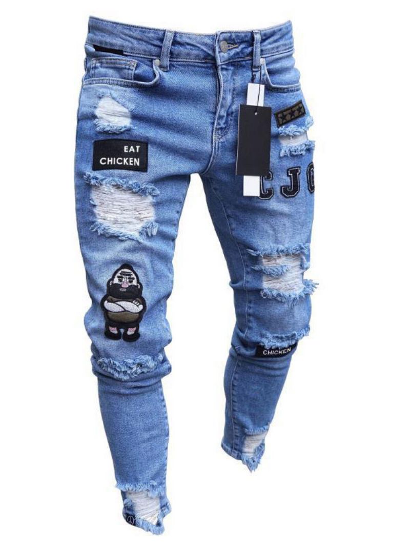 Herrjeans Herrmode Jeans Chic Distressed Antik Design Skinny Vit Svart - Ljus Himmelsblå