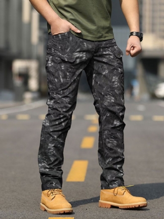 Män Byxor Casual Camouflage Naturlig Midja Rak Cargo Pant Svarta