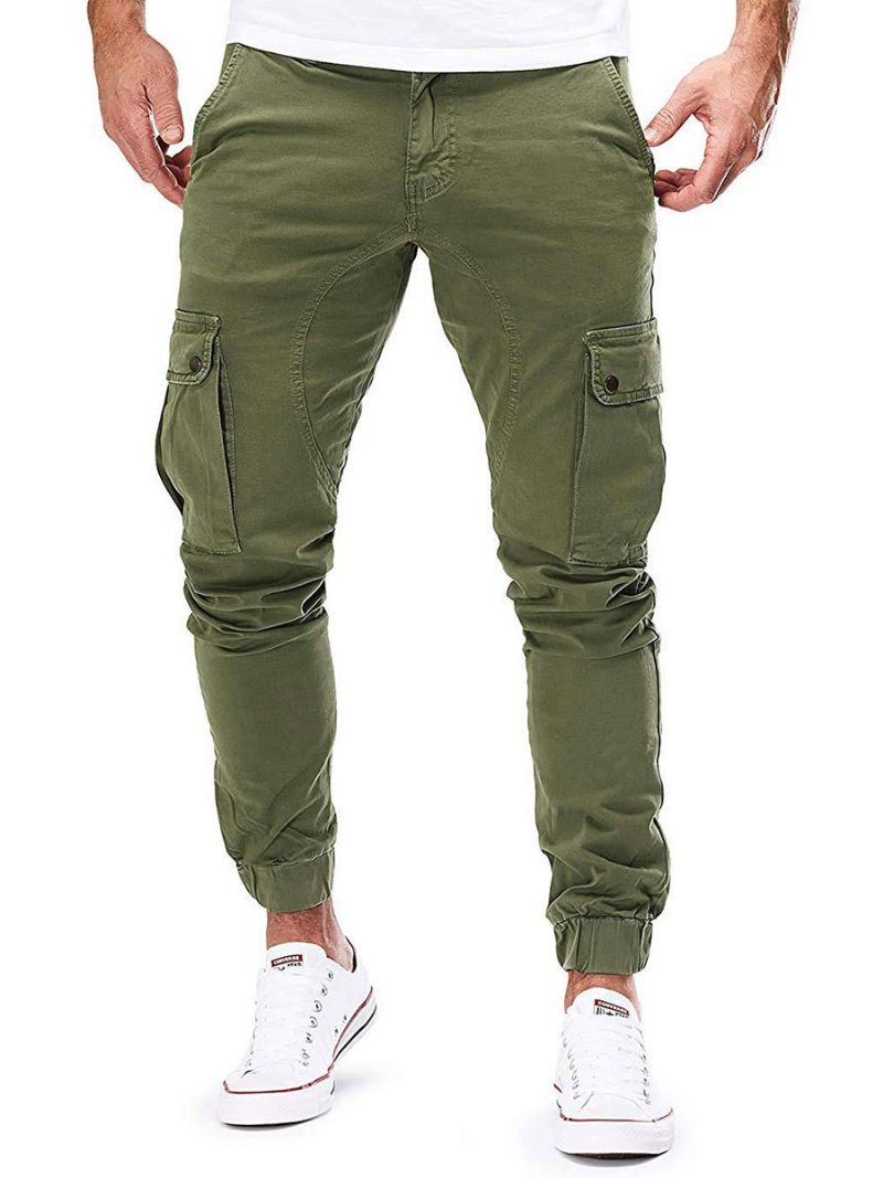 Män Byxor Casual Tapered Fit Träningsbyxor Hunter Green Pants