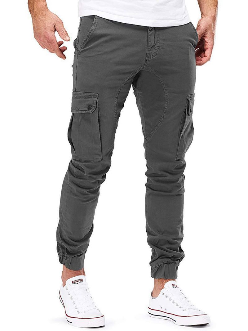 Män Byxor Casual Tapered Fit Träningsbyxor Hunter Green Pants - Deep Grey