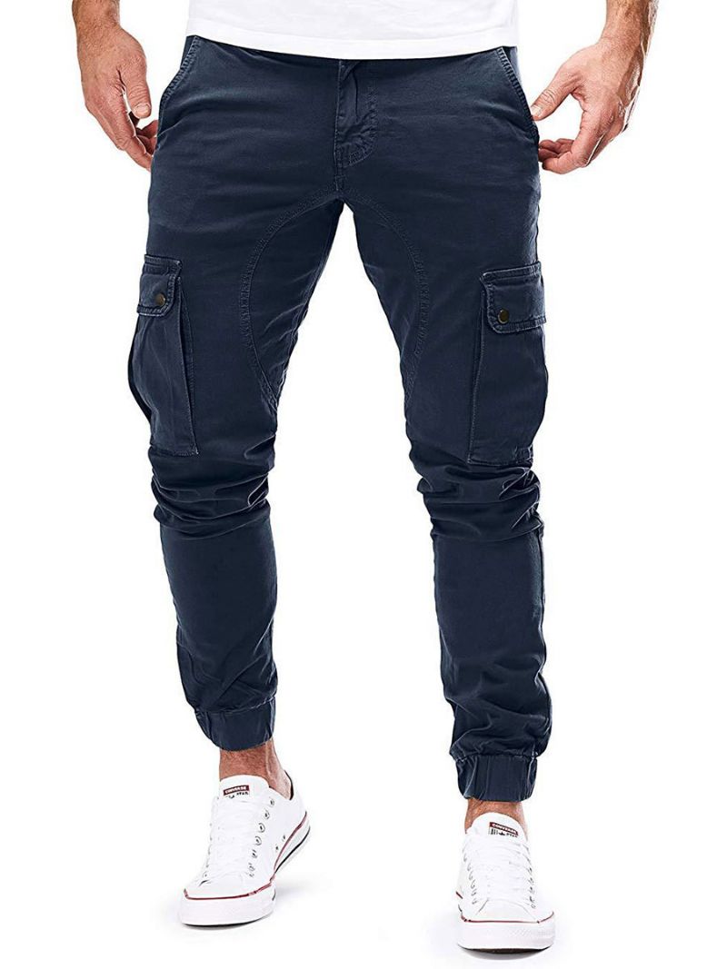 Män Byxor Casual Tapered Fit Träningsbyxor Hunter Green Pants - Dark Navy