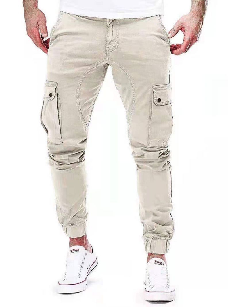 Män Byxor Casual Tapered Fit Träningsbyxor Hunter Green Pants - Beige