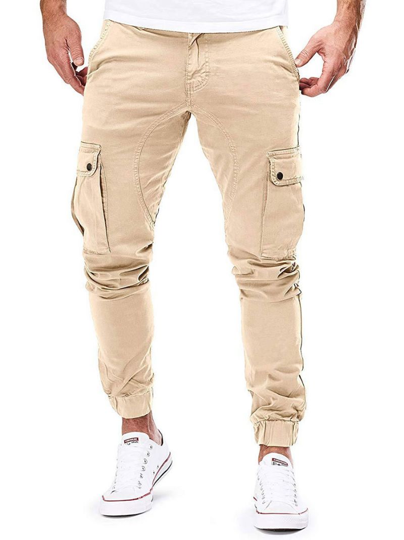 Män Byxor Casual Tapered Fit Träningsbyxor Hunter Green Pants - Khaki