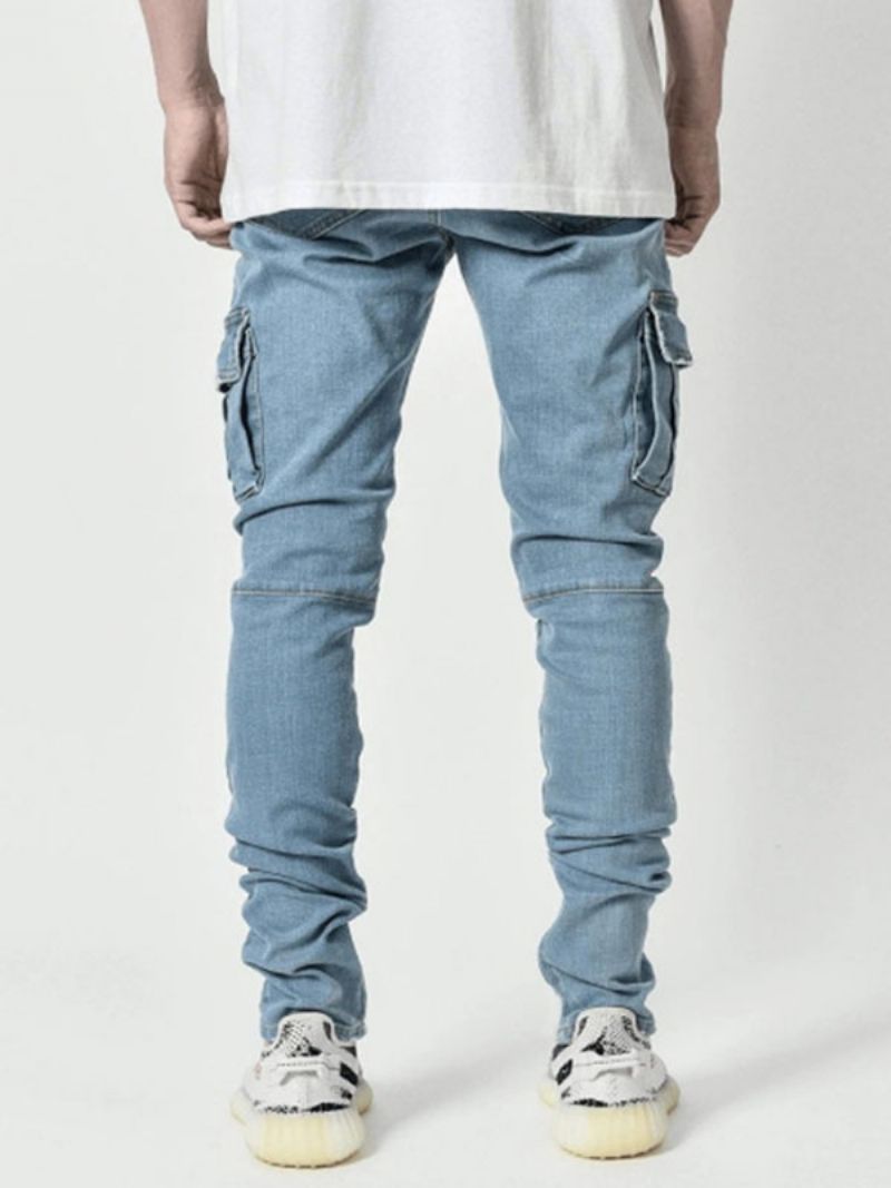 Män Jeans Casual Distressed Antik Design Skinny Ljus Himmelsblå Jeansbyxor - Ljus Himmelsblå