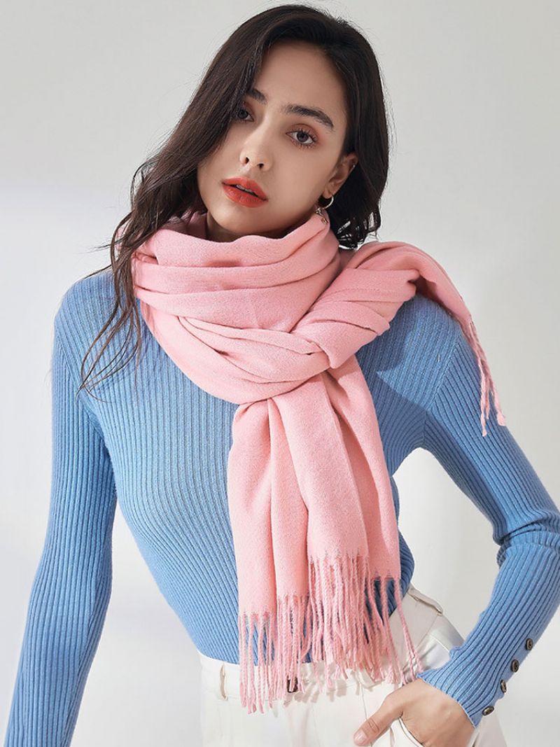 Dam Scarf Charmig Fringe Fiber Lila - Rosa