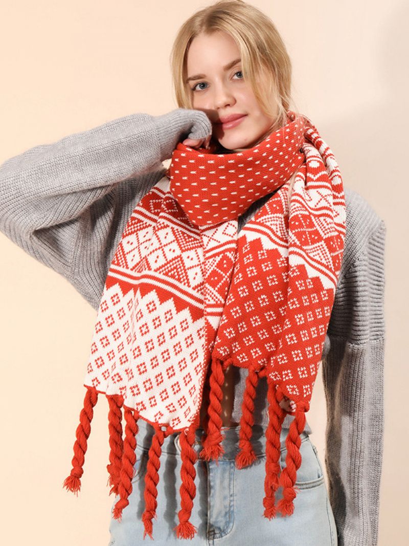 Damscarf Julmönster Fringe Winter Warm Acc - Röd