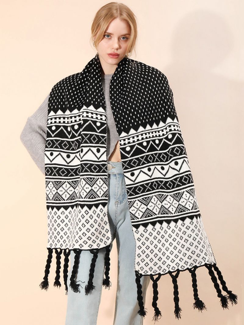 Damscarf Julmönster Fringe Winter Warm Acc - Svart