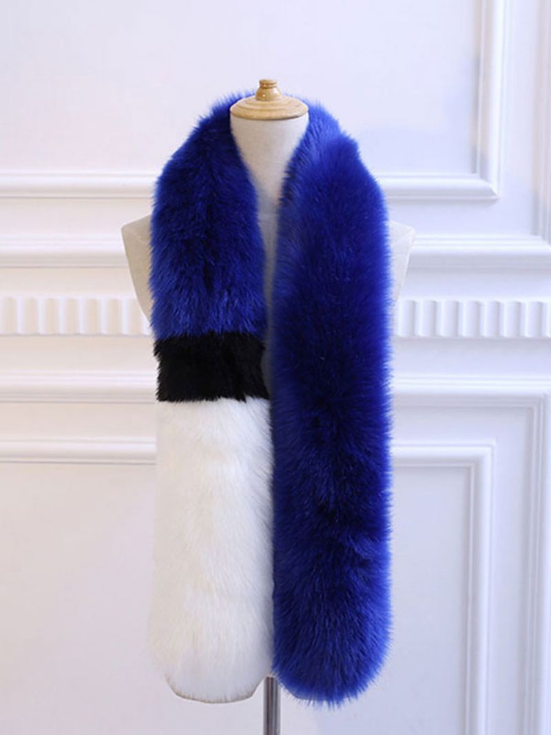 Faux Fur Scarf För Kvinnor Color Block Imitation Fox Accessoarer - Blå