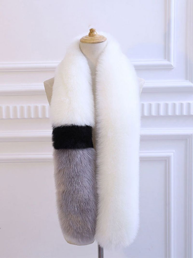 Faux Fur Scarf För Kvinnor Color Block Imitation Fox Accessoarer - Vit