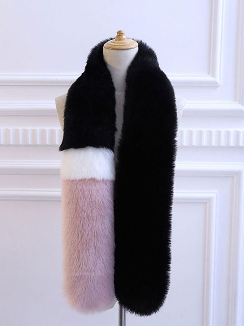 Faux Fur Scarf För Kvinnor Color Block Imitation Fox Accessoarer - Fuchsiarosa