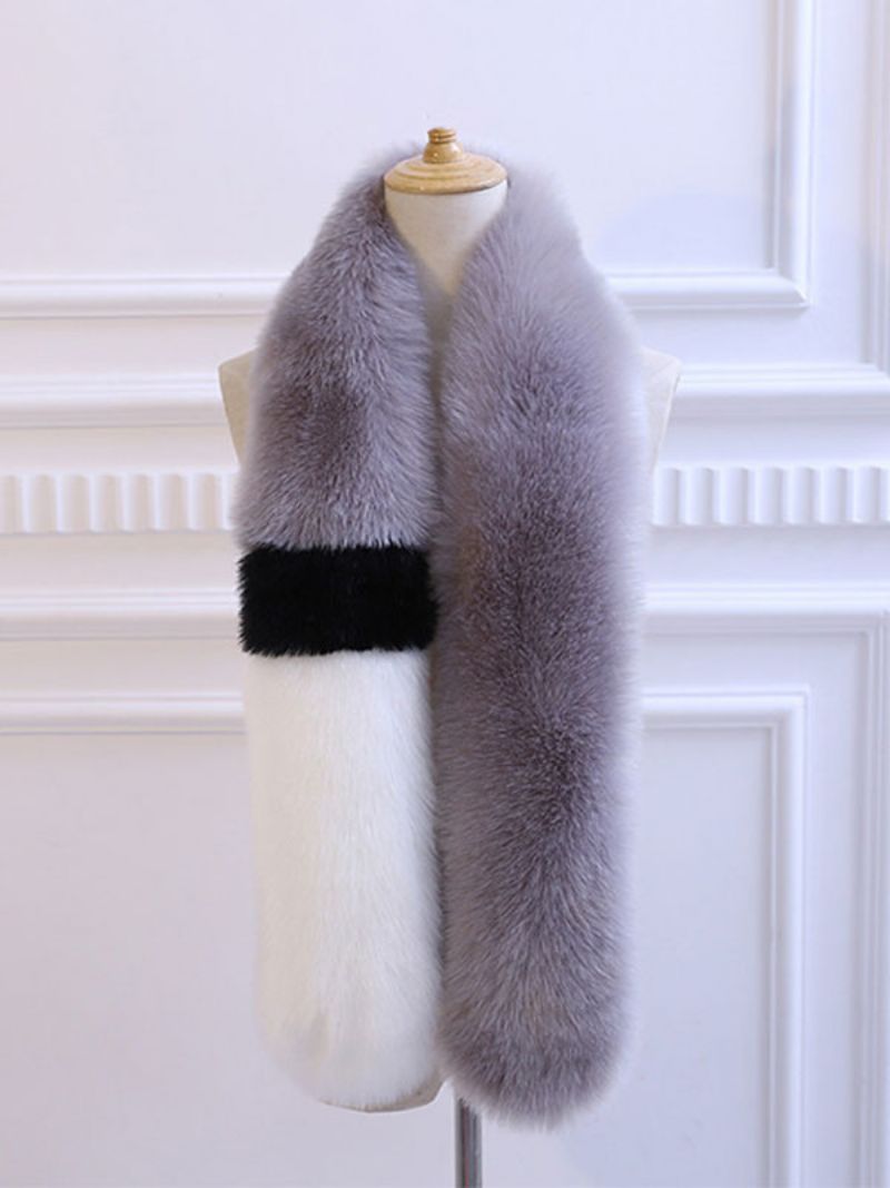 Faux Fur Scarf För Kvinnor Color Block Imitation Fox Accessoarer - Svart+Vit