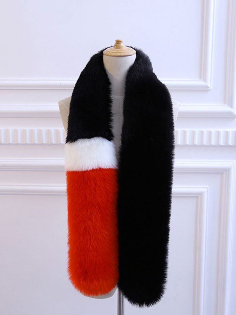 Faux Fur Scarf För Kvinnor Color Block Imitation Fox Accessoarer - Svart+Vit +Röd