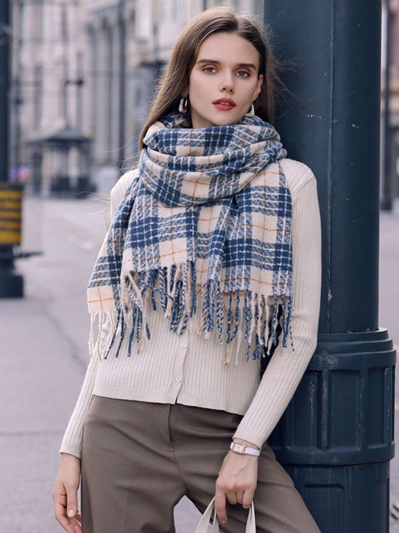 Fluffig Halsduk Pläd Med Tofs Eleganta Dagliga Casual Scarves