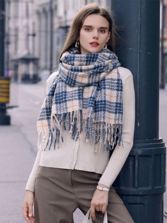 Fluffig Halsduk Pläd Med Tofs Eleganta Dagliga Casual Scarves