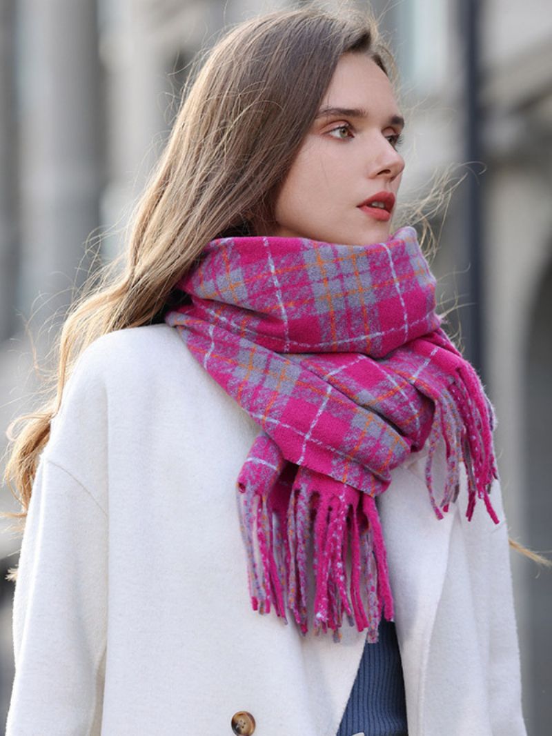 Fluffig Halsduk Pläd Med Tofs Eleganta Dagliga Casual Scarves - Lila