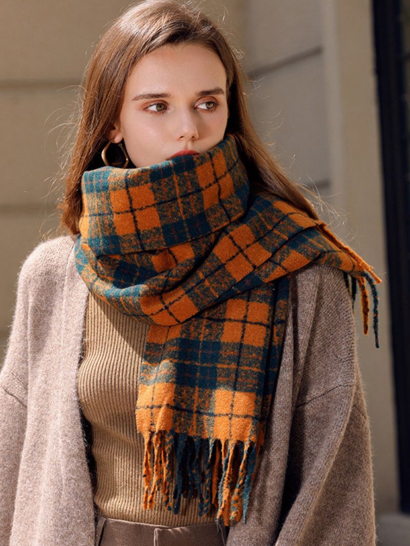 Fluffig Halsduk Pläd Med Tofs Eleganta Dagliga Casual Scarves - Orange