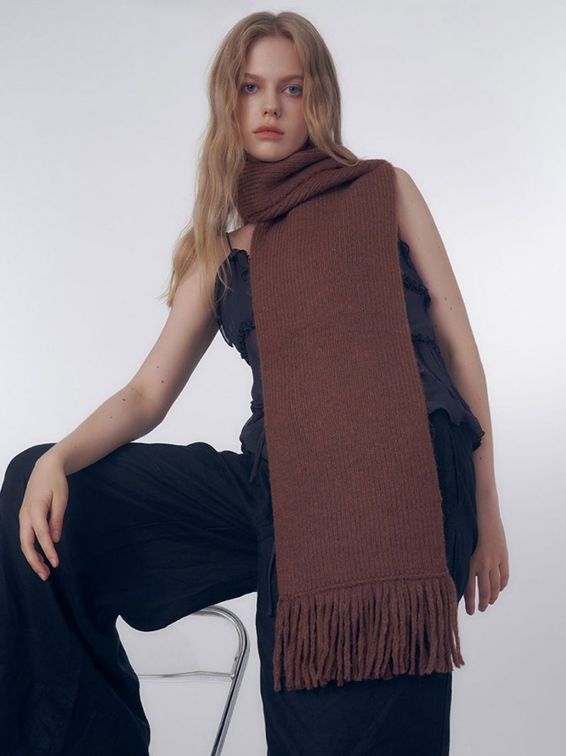 Fluffig Ribbad Scarf Fringe Solid Color Daily Casual Scarves För Kvinnor