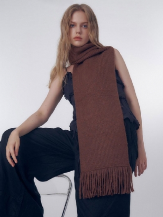 Fluffig Ribbad Scarf Fringe Solid Color Daily Casual Scarves För Kvinnor